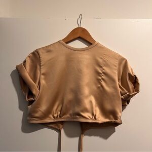 Orseund Iris Satin Tie Crop Top Bronze Gold Open Back Size M